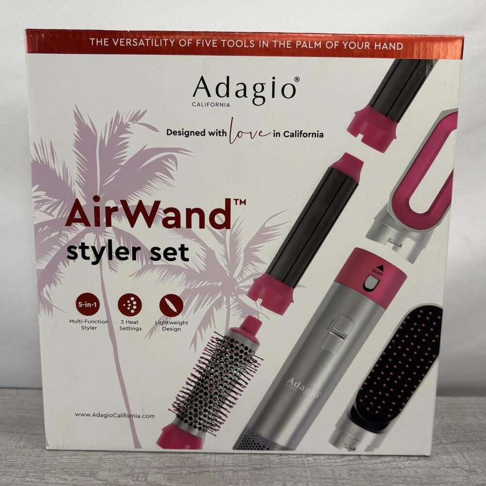 Adagio AirWand Styler Set w/ 5 Attachments Blow Dryer Straightener NEW Dmgd Box